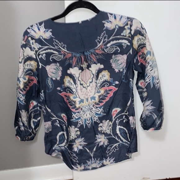 Ecru 100% Silk boho print blouse size XS - Picture 6 of 7